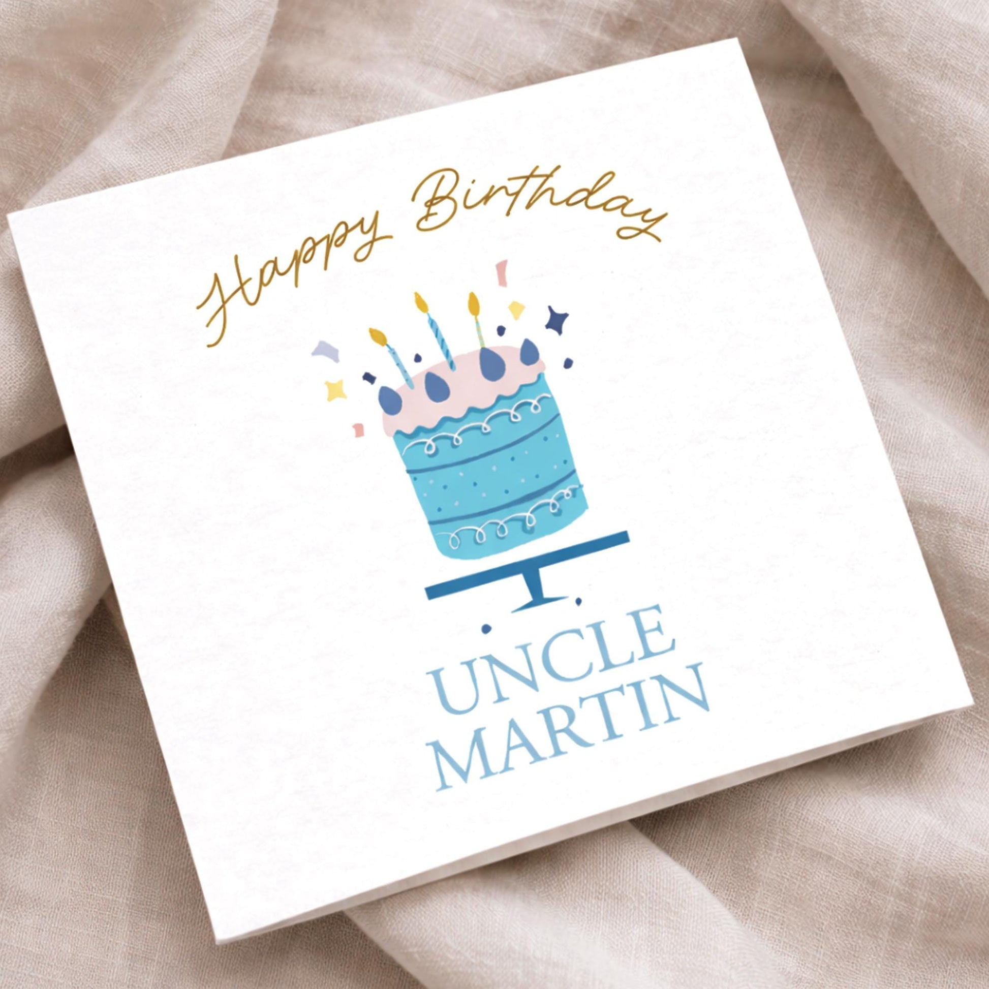 Personalised Uncle Birthday Card, Birthday Card for Uncle, Birthday Card for Him, Cake Birthday Card, Custom Name Birthday Card