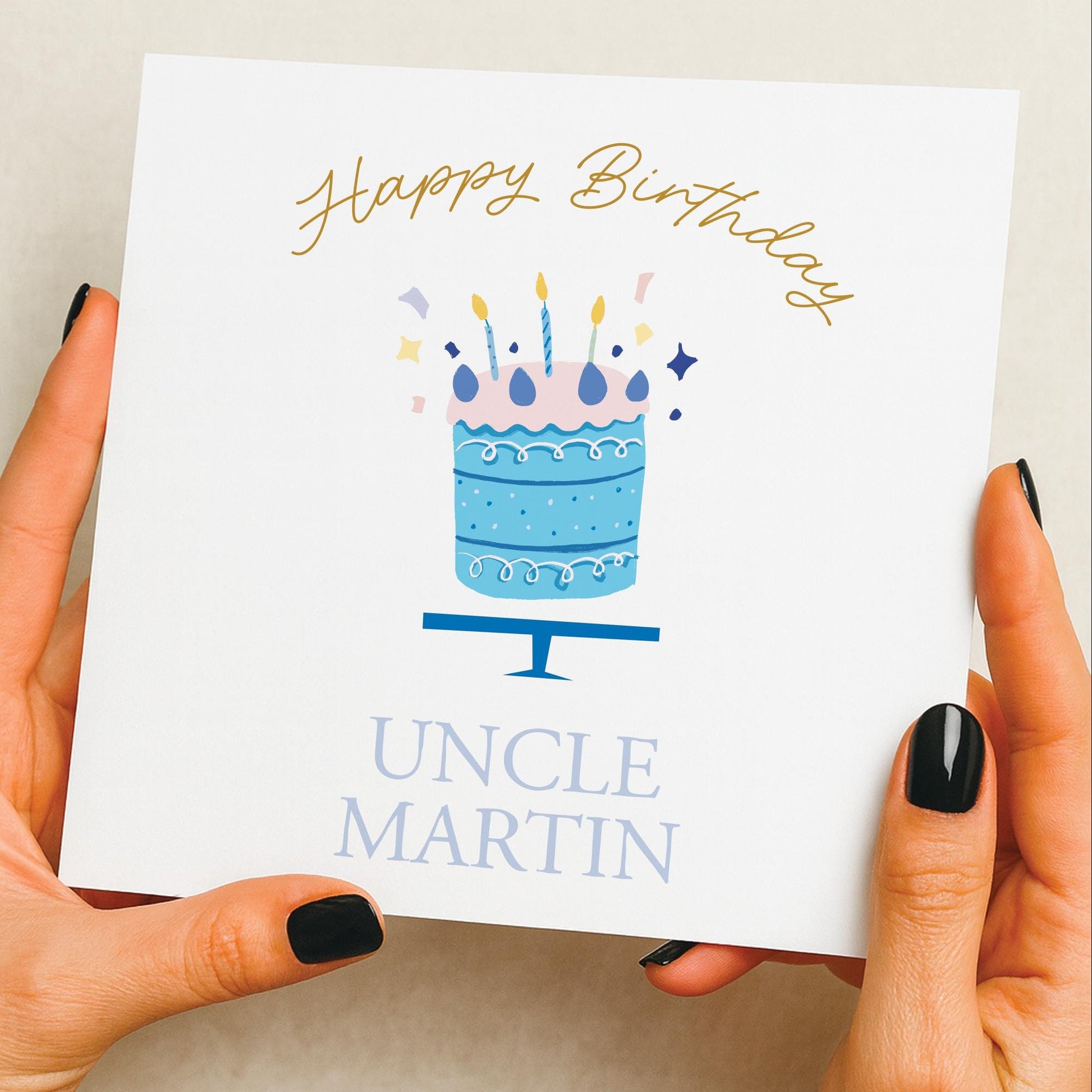 Personalised Uncle Birthday Card, Birthday Card for Uncle, Birthday Card for Him, Cake Birthday Card, Custom Name Birthday Card