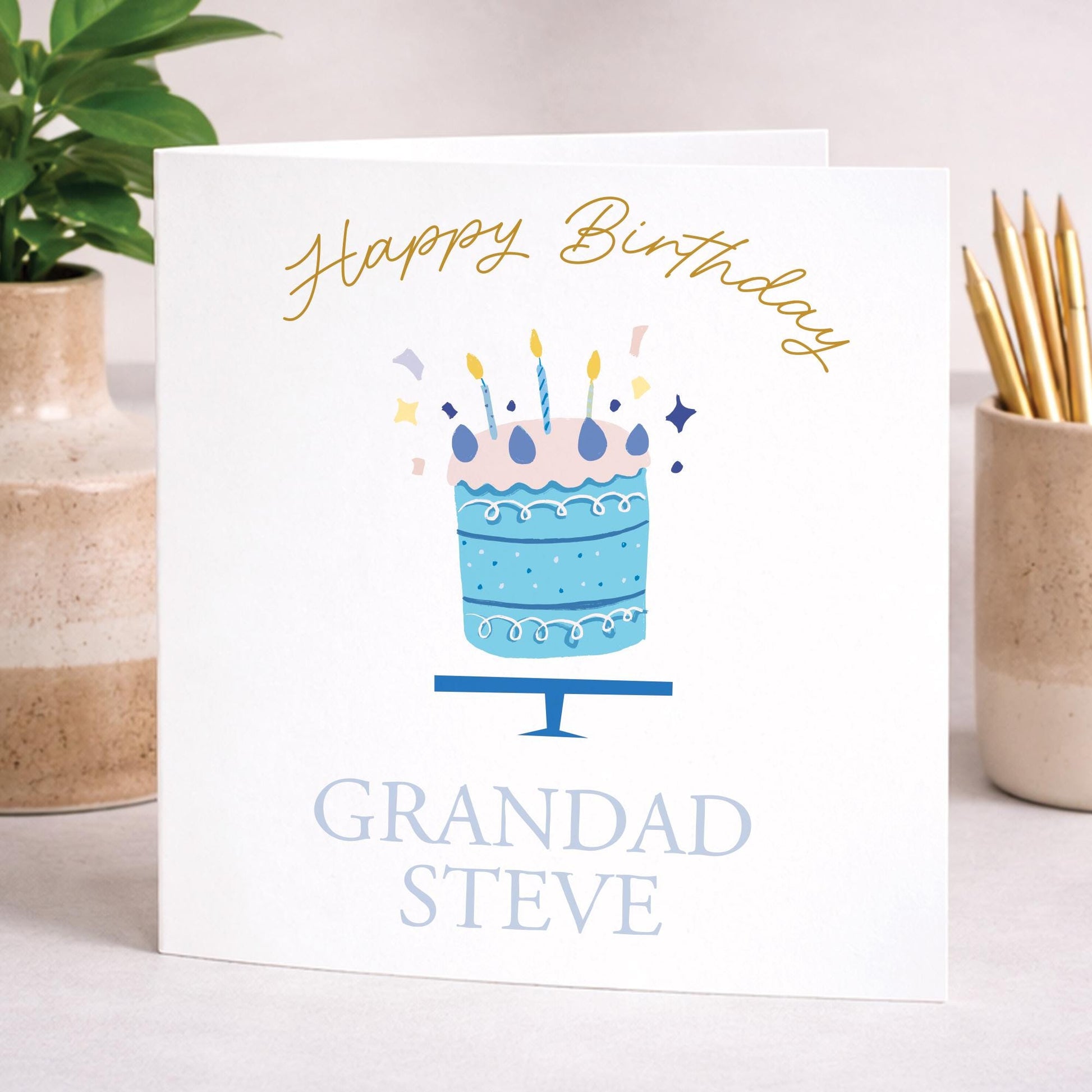 Personalised Grandad Birthday Card, Birthday Card for Grandad, Birthday Card for Him, Cake Birthday Card, Custom Name Birthday Card