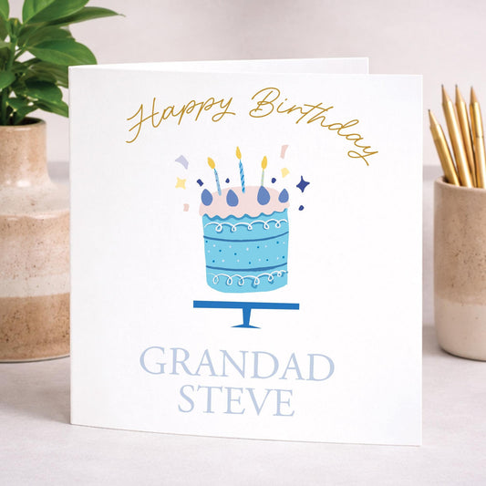 Personalised Grandad Birthday Card, Birthday Card for Grandad, Birthday Card for Him, Cake Birthday Card, Custom Name Birthday Card