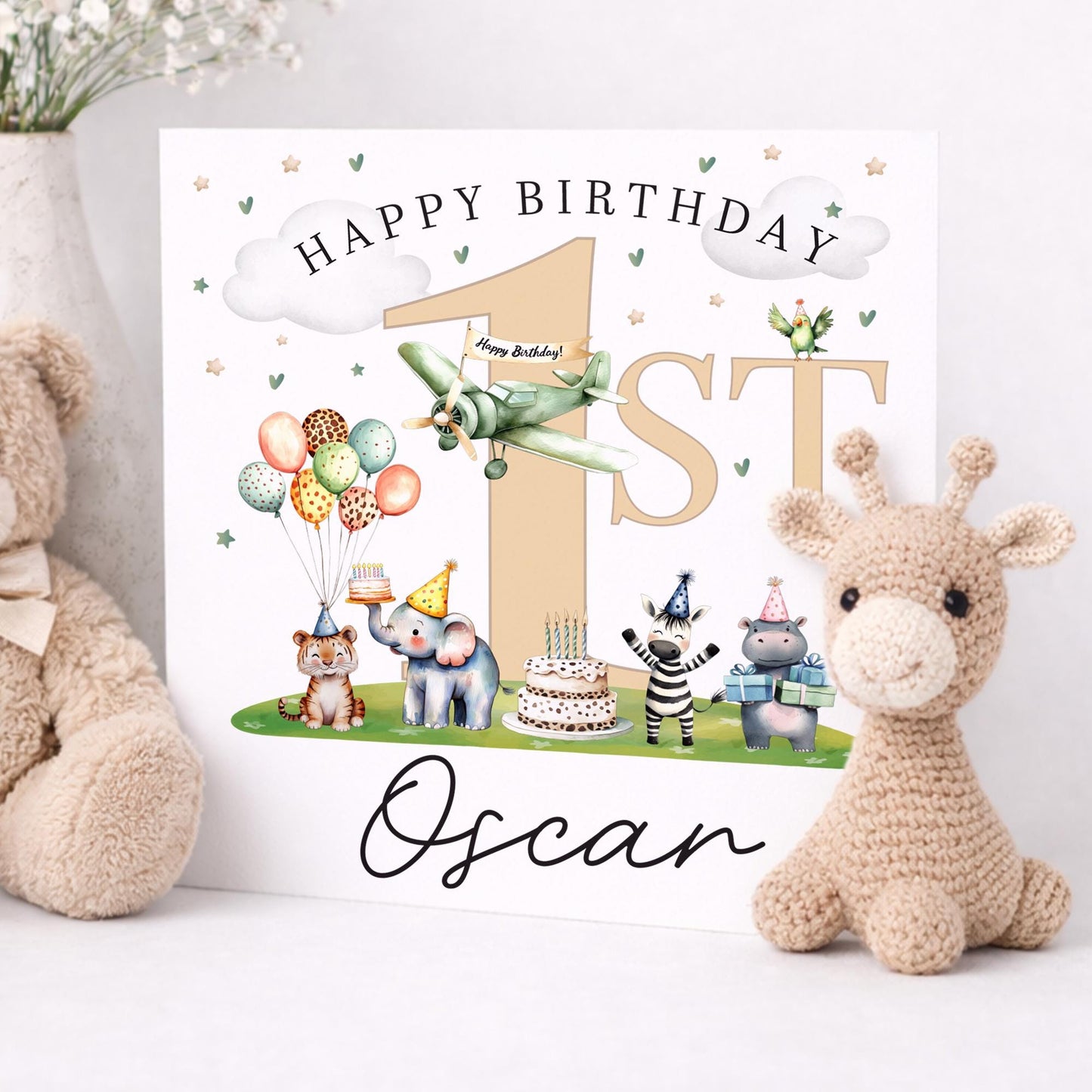 Animal 1st Birthday Card For Boy, Son 1st Birthday Card, Special First Birthday Gift For Grandson, First Birthday Card, Nephew 1st Birthday