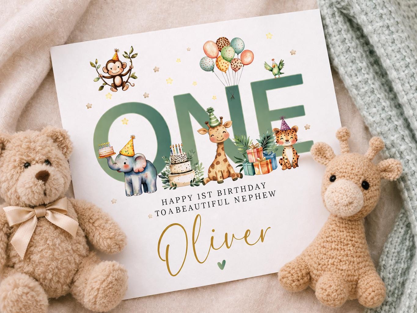Animal 1st Birthday Card For Boy, Nephew, 1st Birthday Card, Special First Birthday Gift, First Birthday, Nephew 1st Birthday