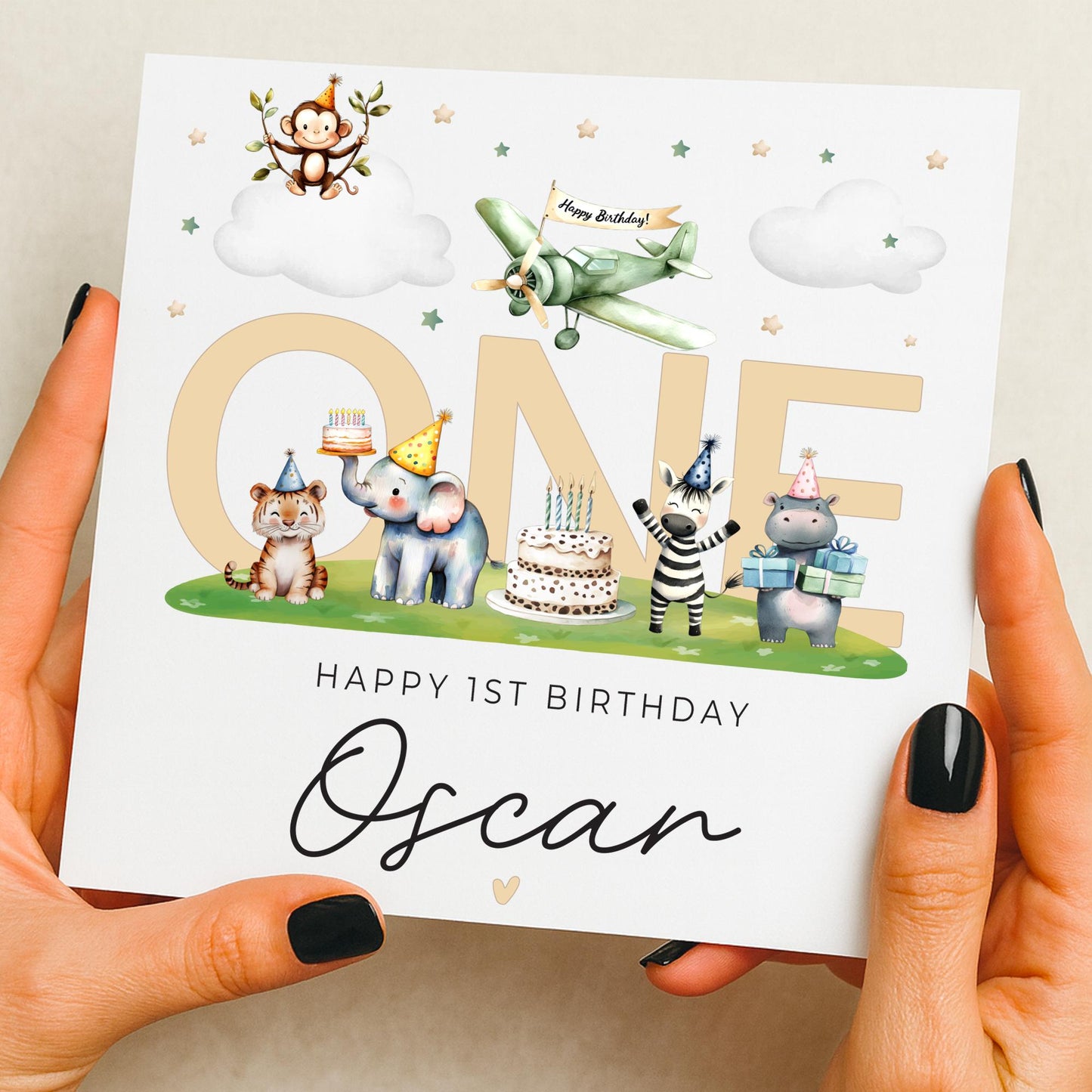 Animal 1st Birthday Card For Boy, Son 1st Birthday Card, Special First Birthday Gift For Grandson, First Birthday Card, Nephew 1st Birthday
