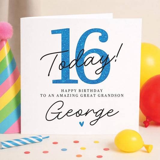 16th Birthday Card for Great Grandson, Personalised Birthday Card for Boy, Card for Him, Custom 16th Birthday Card, sixteen Birthday Card