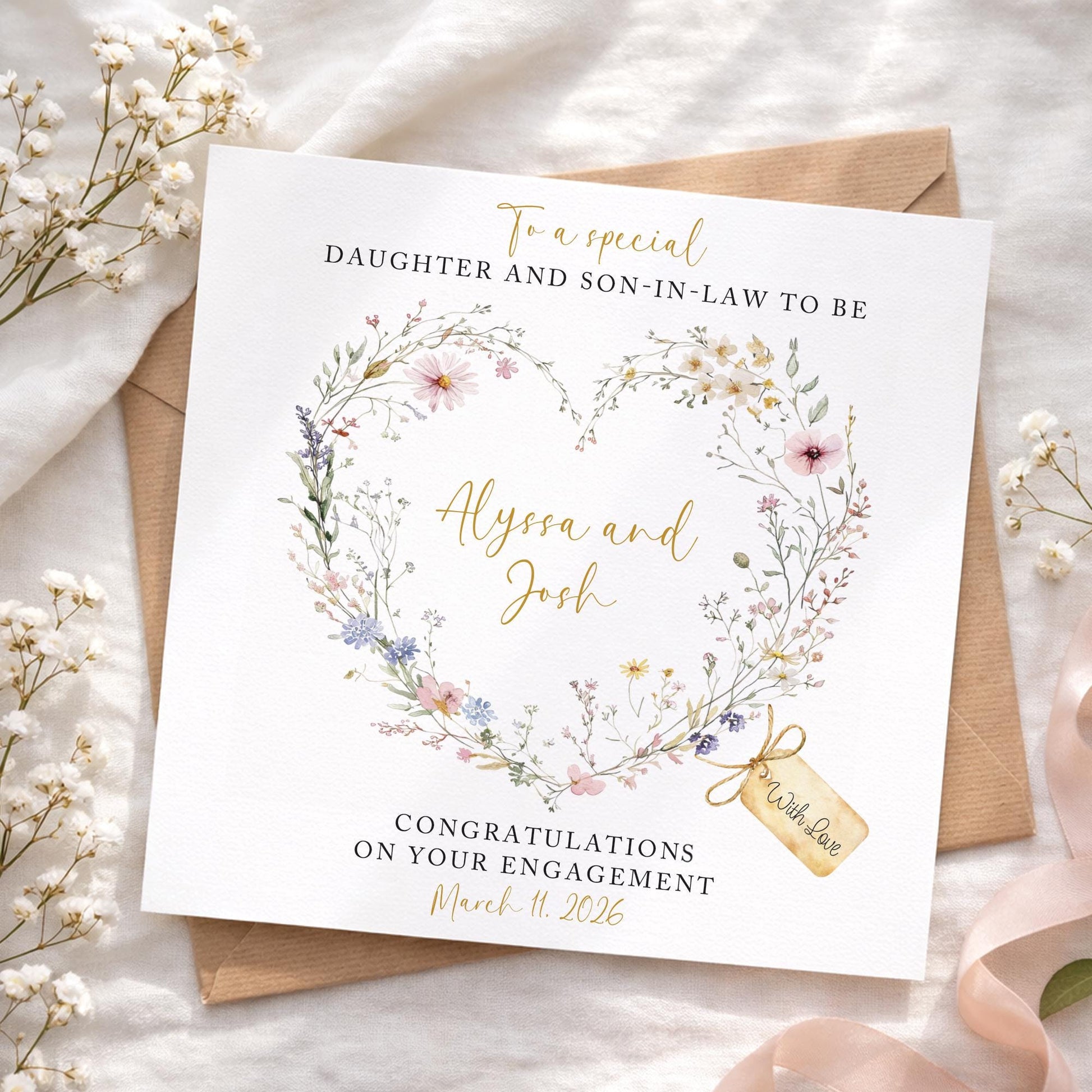 Engagement Card, Personalised Engagement Card, Son and Daughter-in-law card, Daughter and Son-in-law card, Elegant Floral Engagement card