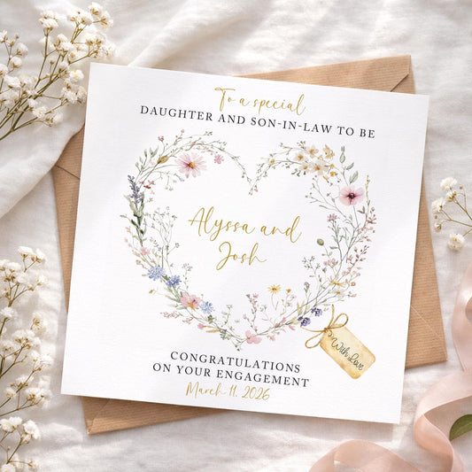 Engagement Card, Personalised Engagement Card, Son and Daughter-in-law card, Daughter and Son-in-law card, Elegant Floral Engagement card