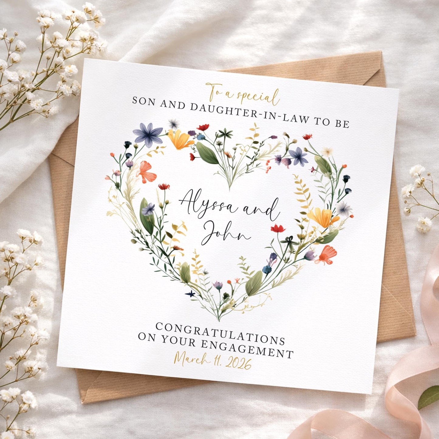 Engagement Card Son and Daughter-in-law card, Personalised Engagement Card, Daughter and Son-in-law card, Floral Engagement card