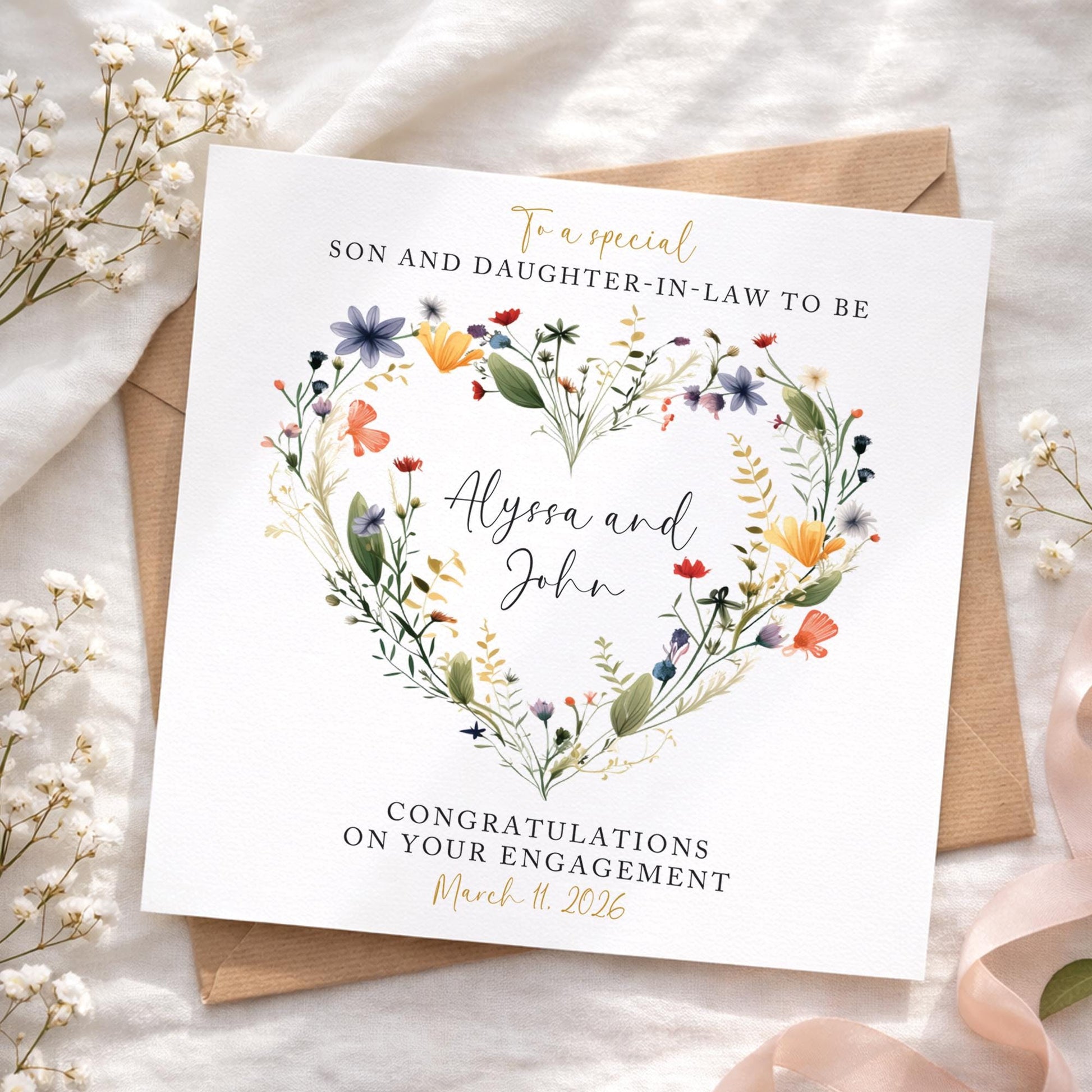 Engagement Card Son and Daughter-in-law card, Personalised Engagement Card, Daughter and Son-in-law card, Floral Engagement card