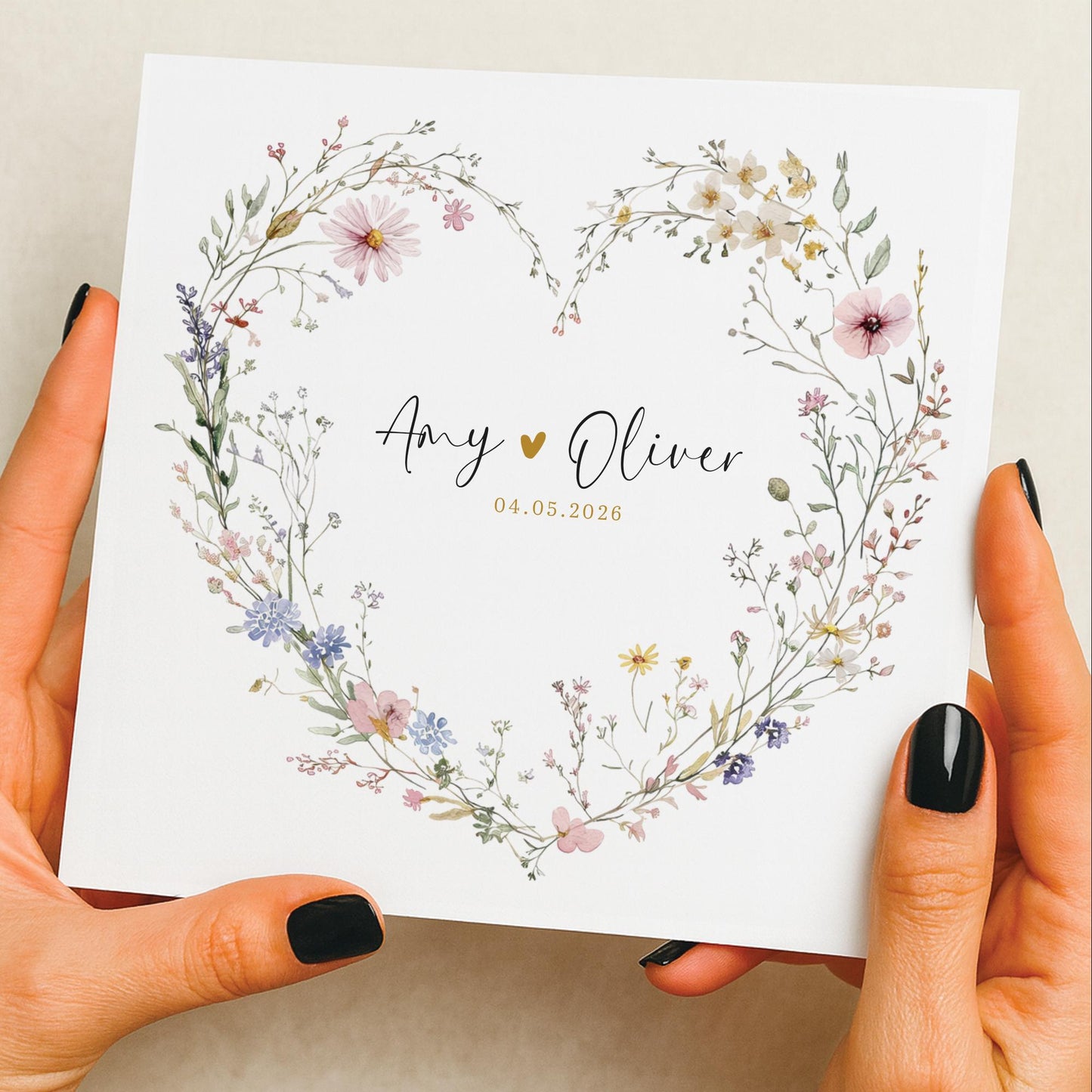 Personalised Wedding Floral Card, Newly Married Couple Greeting, Anniversary, Congratulations Engagement, Wedding Gift Card, Woodland Scene