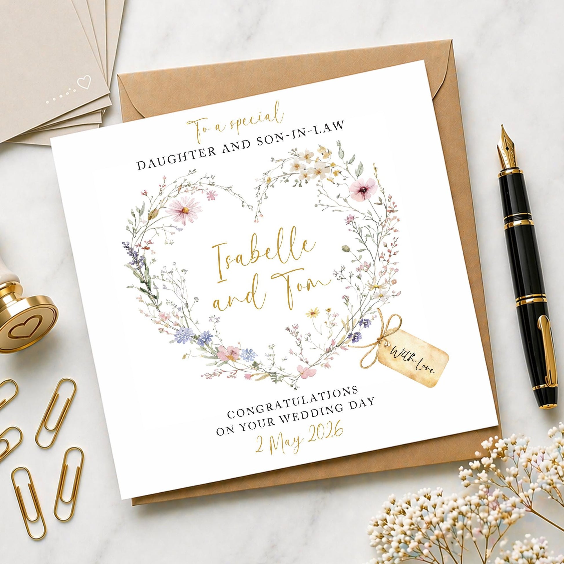 Wedding Card, Personalised Wedding Card, Son and Daughter-in-law card, Daughter and Son-in-law card, Floral wedding card