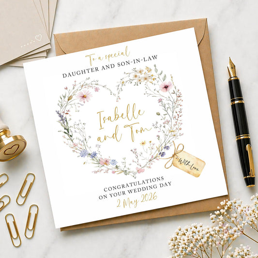 Wedding Card, Personalised Wedding Card, Son and Daughter-in-law card, Daughter and Son-in-law card, Floral wedding card