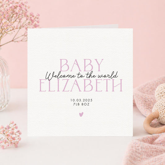 New Born Baby Card, Cute Keepsake, Personalised card, Newborn Baby Girl, Girl Gift, Granddaughter Baby, Niece, Cousin