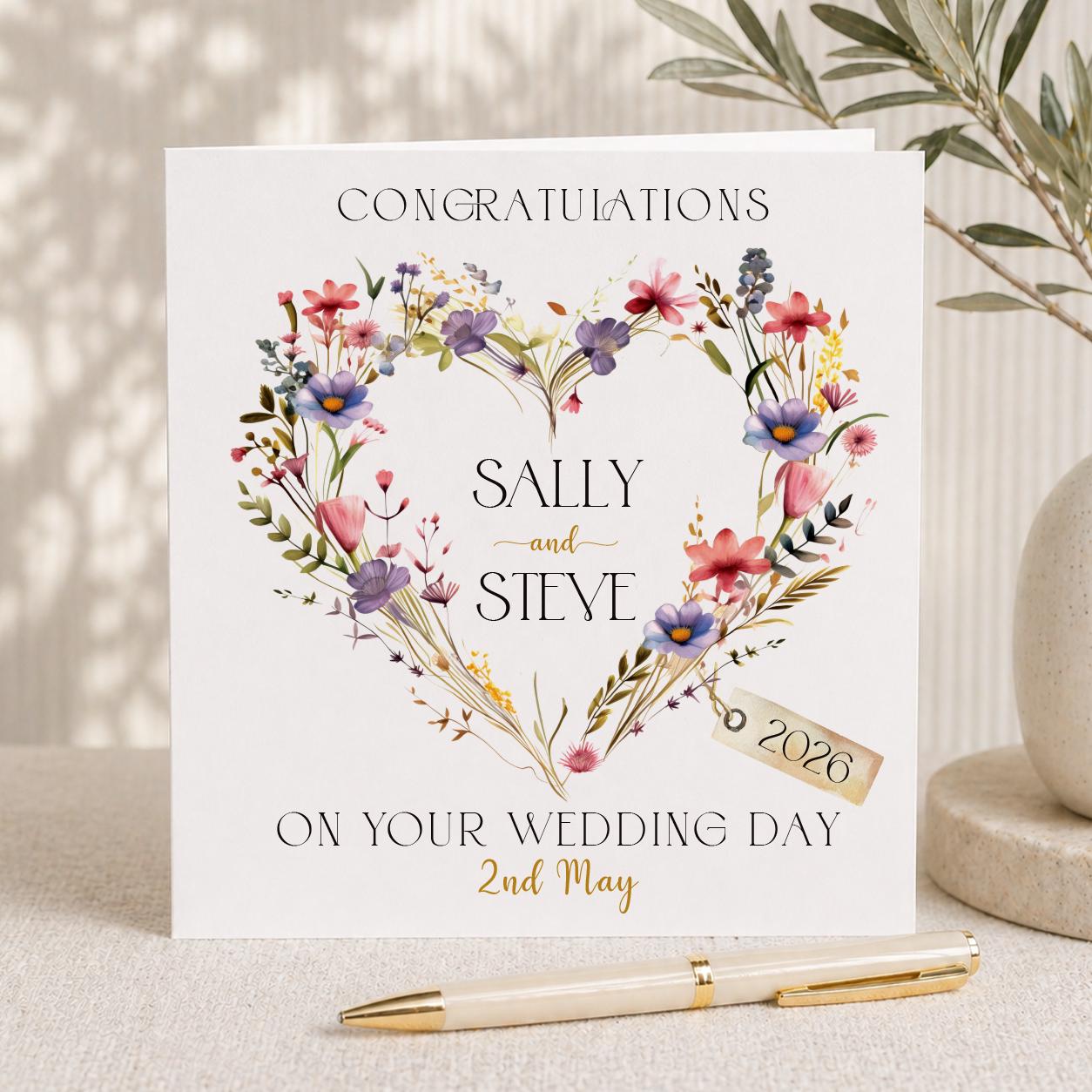 Personalised Wedding Floral Card - Initials