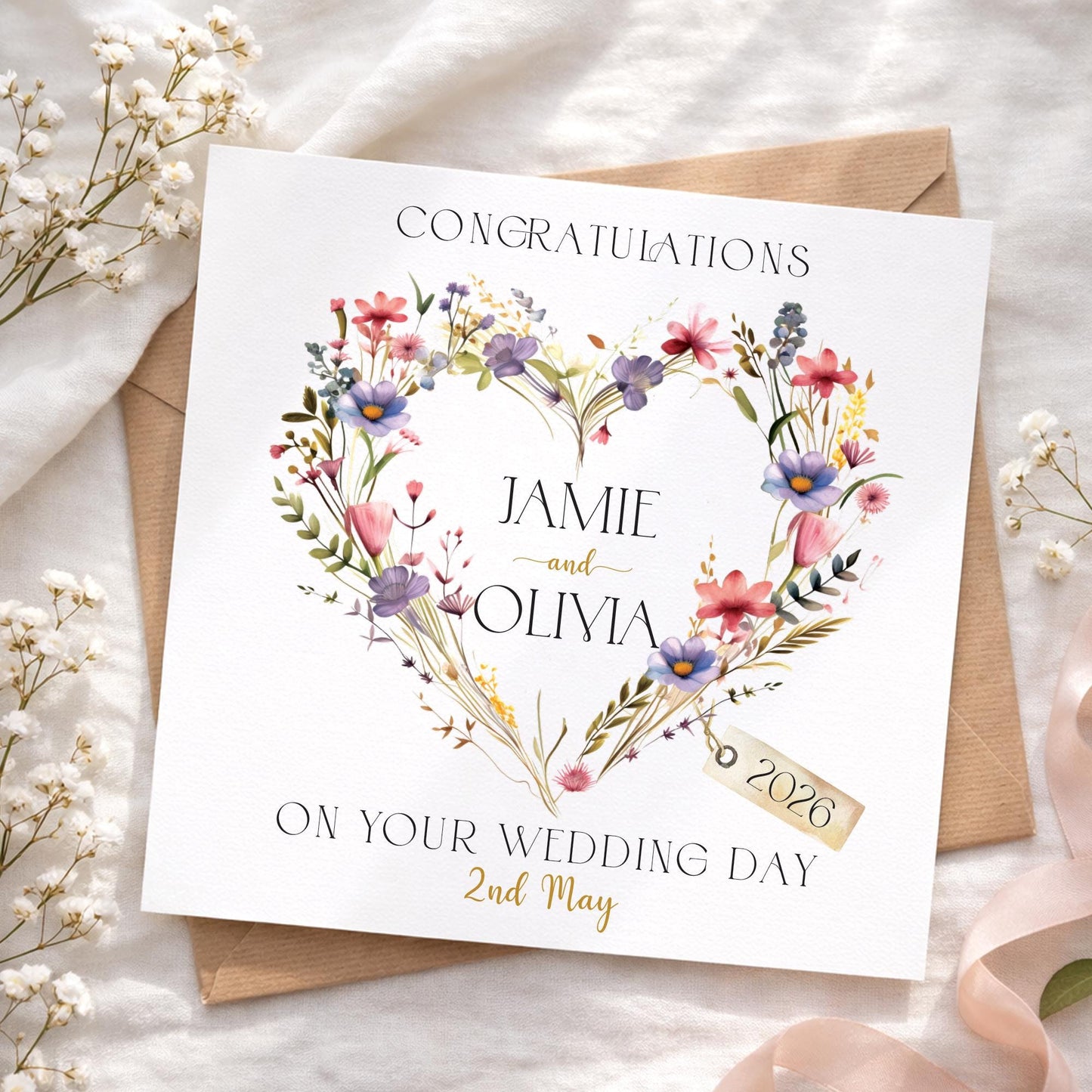 Personalised Wedding Floral Card - Initials