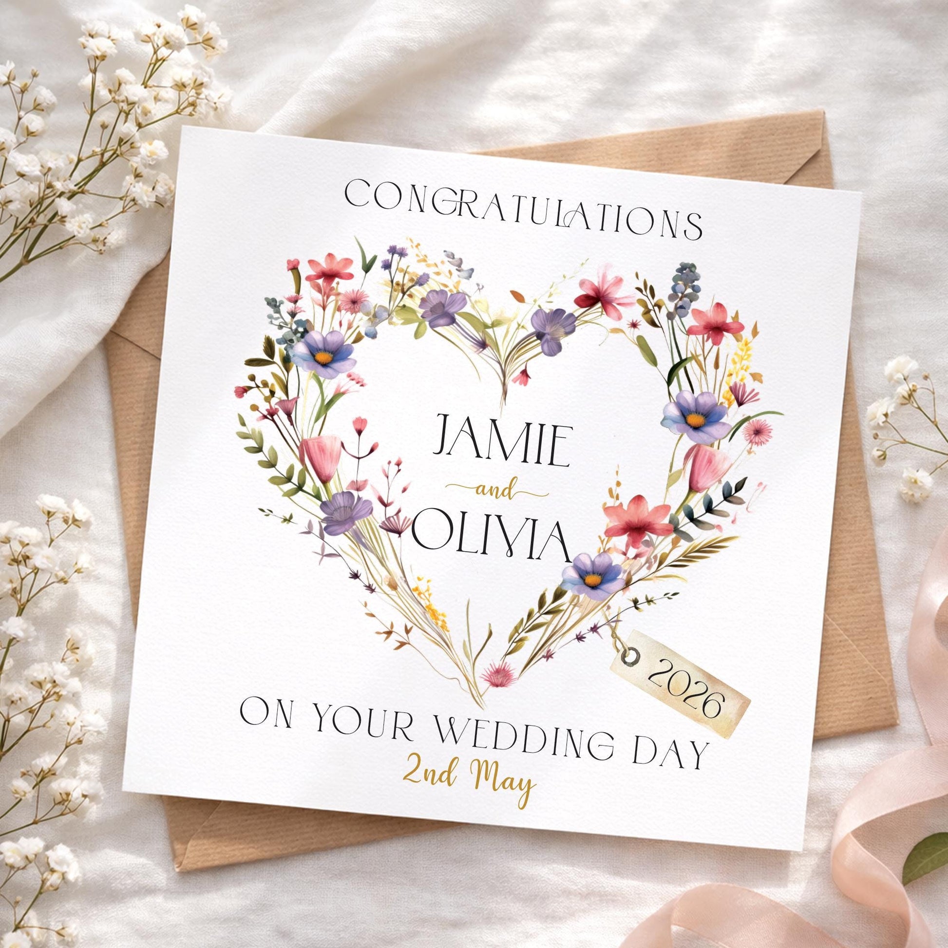 Personalised Wedding Floral Card - Initials