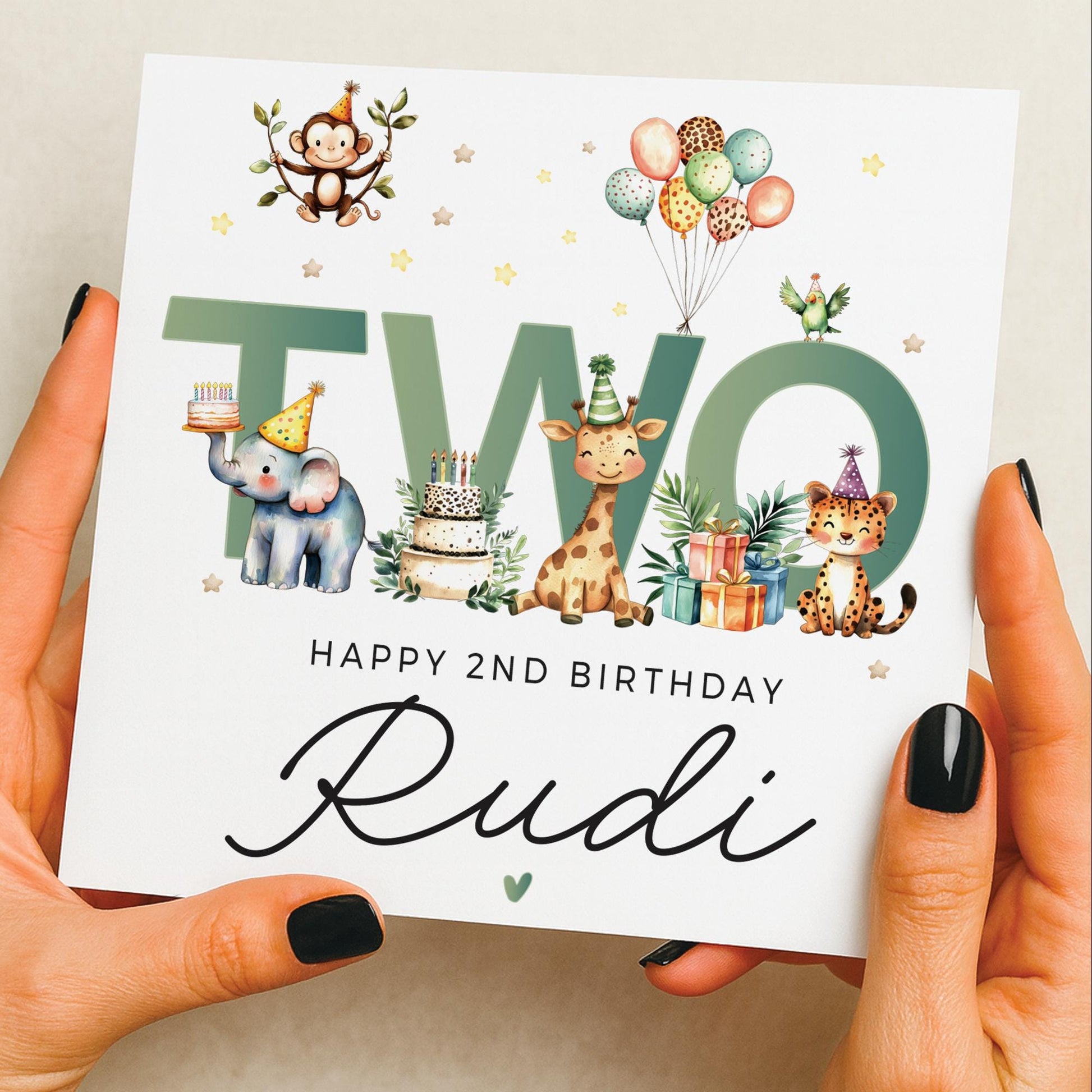 Animal 2nd Birthday Card For Boy, Son 2nd Birthday Card, Special First Birthday Gift For Grandson, Second Birthday Card, Nephew 2nd Birthday