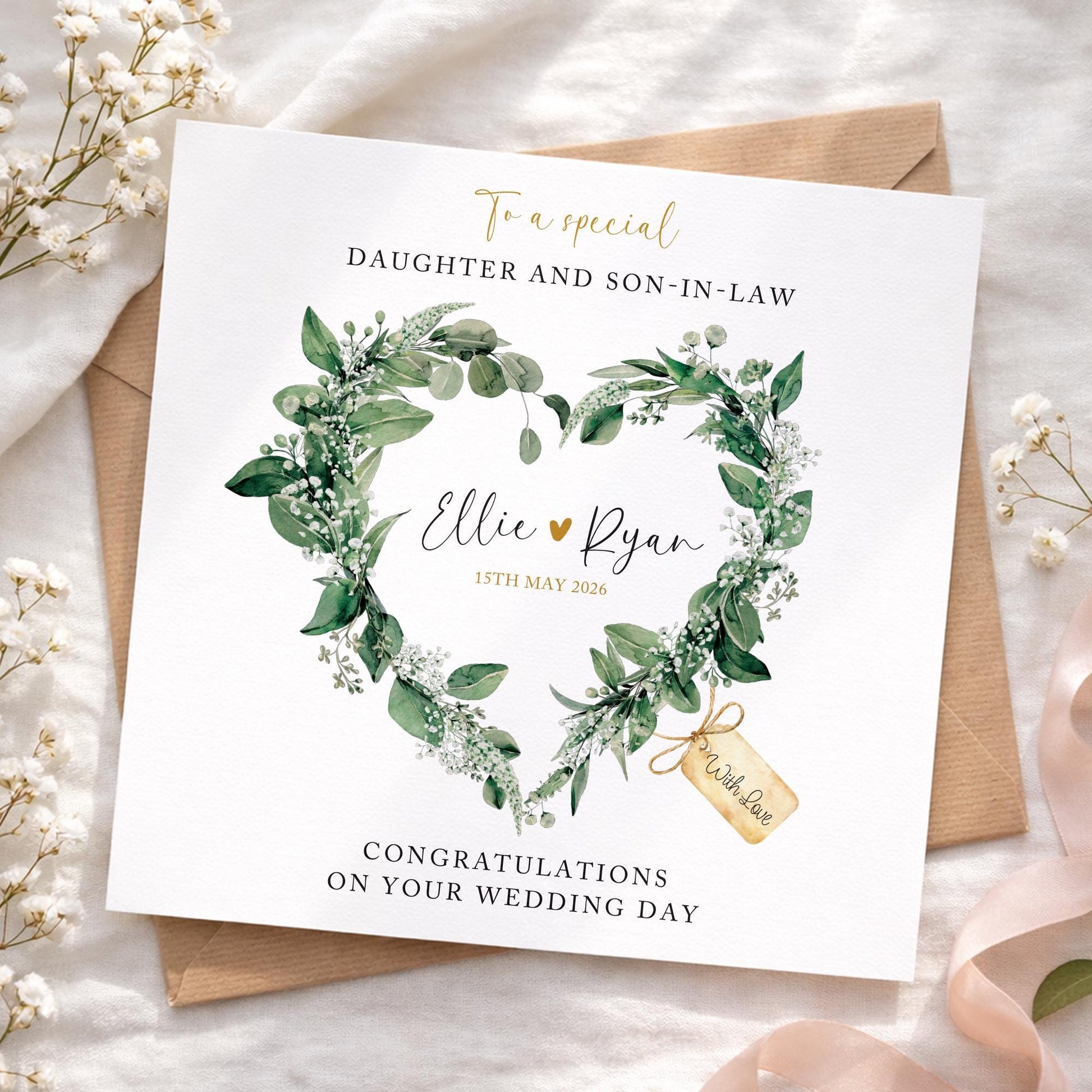 Wedding Card, Personalised Wedding Card, Son and Daughter-in-law card, Daughter and Son-in-law card, Green Floral wedding card