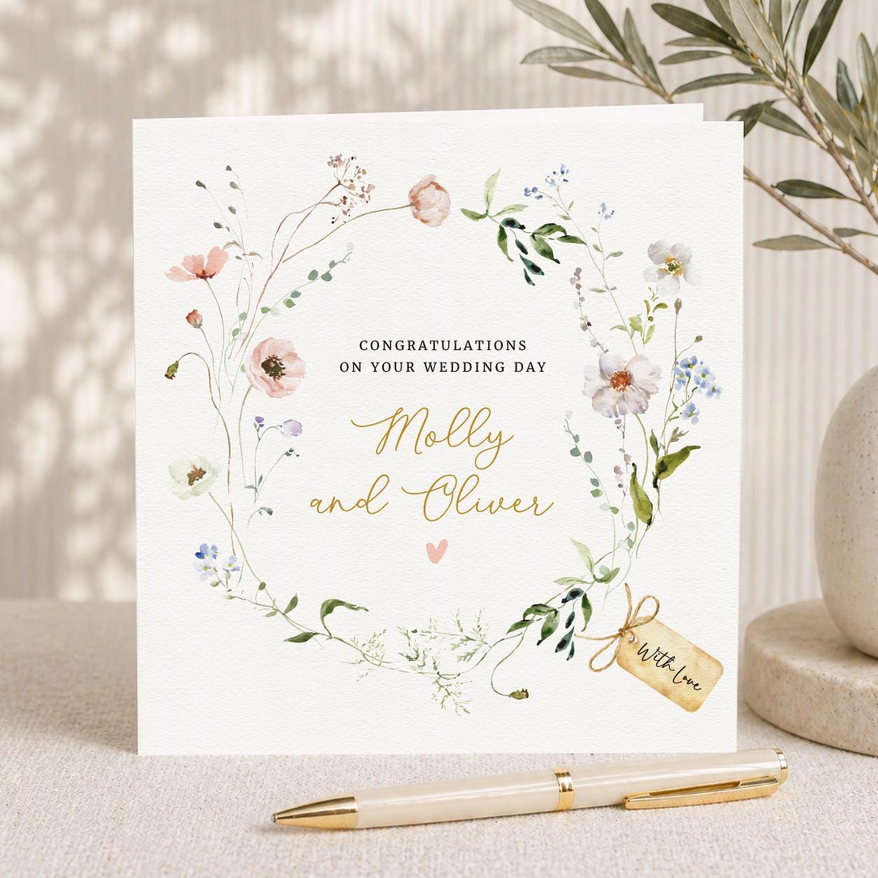 Personalised Wedding Floral Card | Newly Married Couple Greeting | Congratulations Wedding luxury Card | Wedding Gift Card | Green Floral