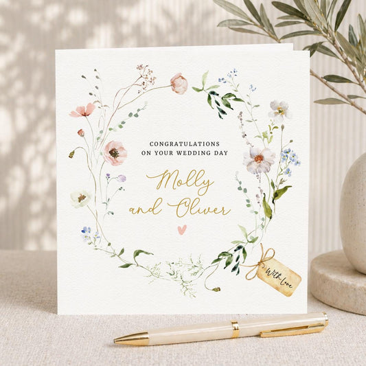 Personalised Wedding Floral Card | Newly Married Couple Greeting | Congratulations Wedding luxury Card | Wedding Gift Card | Green Floral