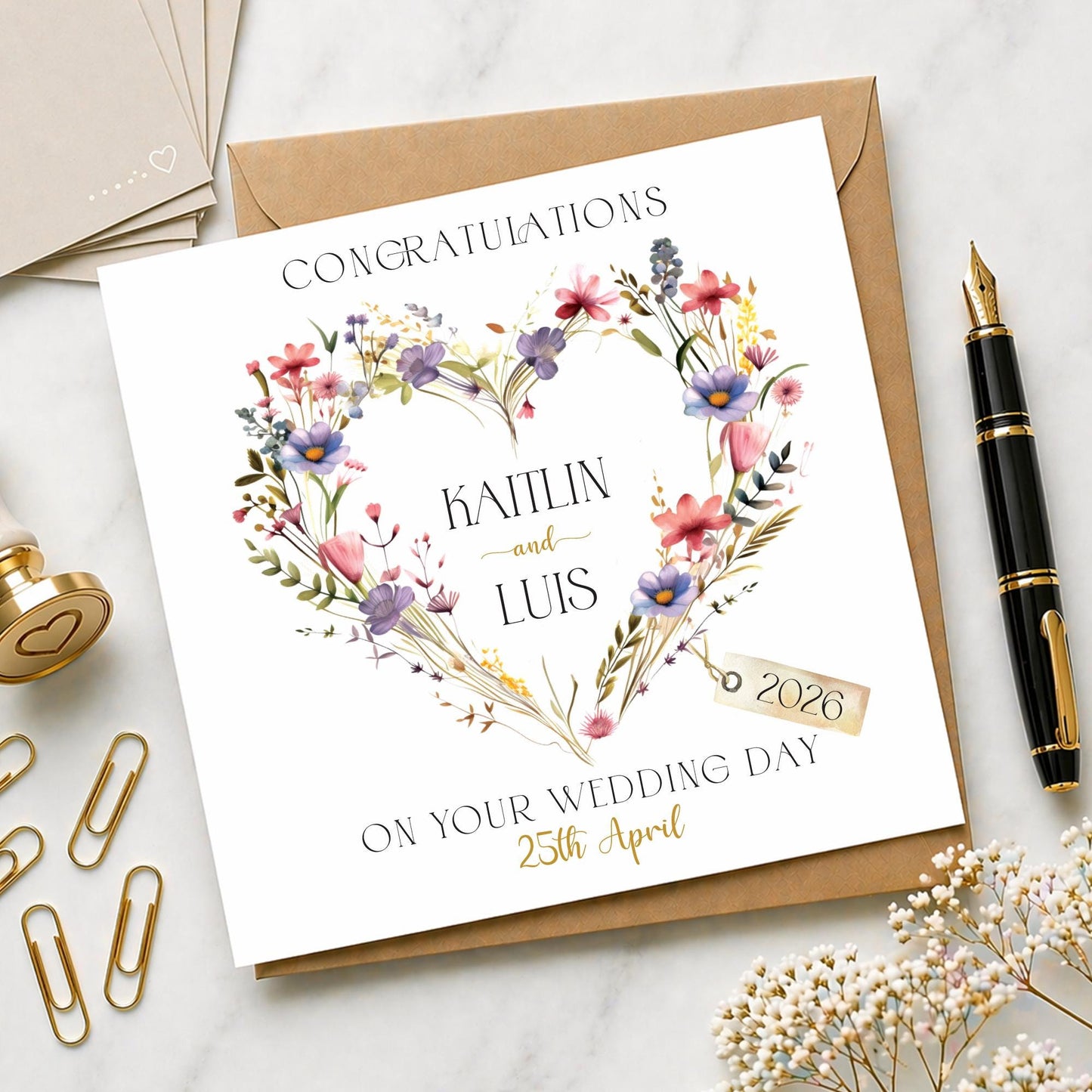 Personalised Wedding Floral Card - Initials