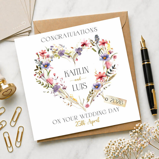 Personalised Wedding Floral Card | Newly Married Couple Greeting | Congratulations Wedding Card | Wedding Gift Card | Spring, Summer Wedding