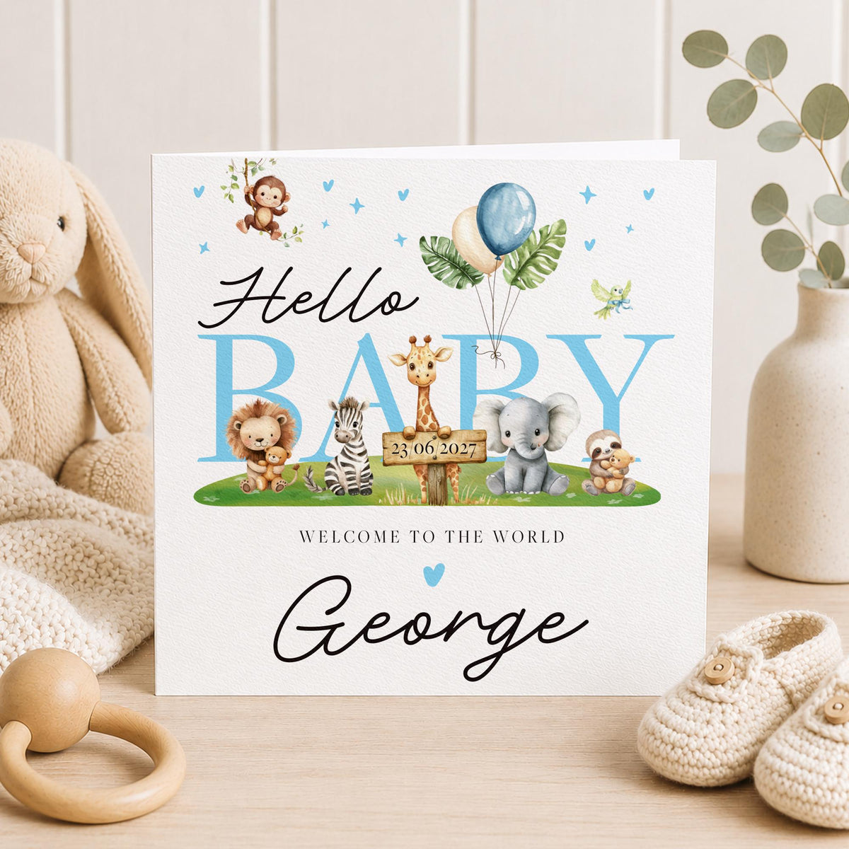 New born Baby Card, Keepsake, Welcome to the World, Personalised card, Newborn Baby Boy, Luxury Gift, Grandson , Baby, Son, Nephew