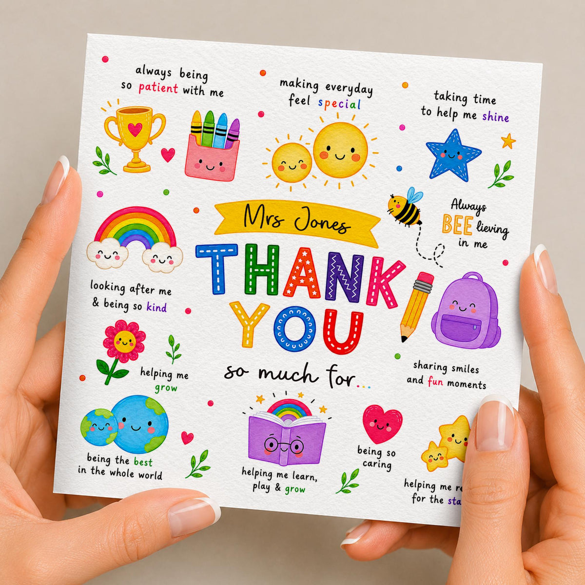 Teacher Card, Appreciation Thank you Teacher Card, Personalised Teacher Card, End of Term, Teaching assistant, Nursery Teacher