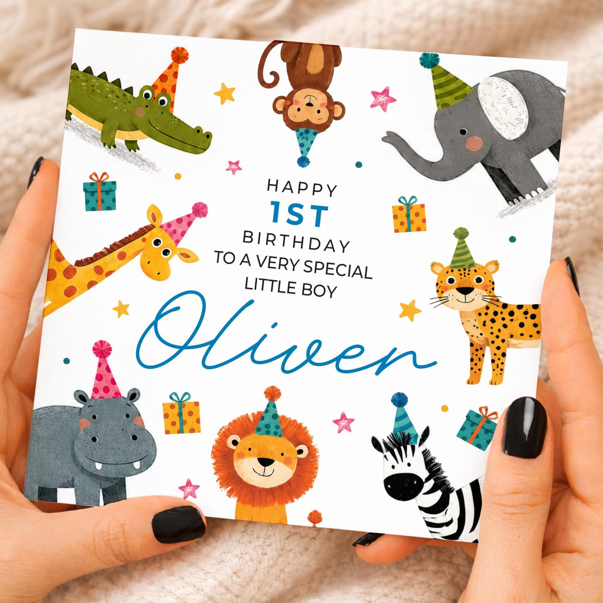 Animal 1st Birthday Card For Boy, Son 1st Birthday Card, Special First Birthday Gift For Grandson, First Birthday Card, Nephew 1st Birthday