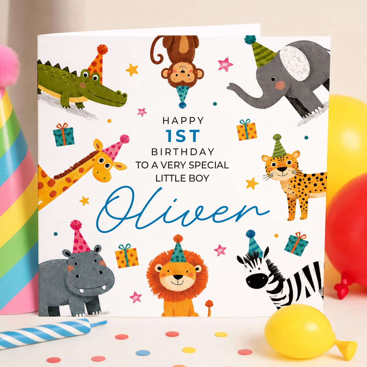 Animal 1st Birthday Card For Boy, Son 1st Birthday Card, Special First Birthday Gift For Grandson, First Birthday Card, Nephew 1st Birthday