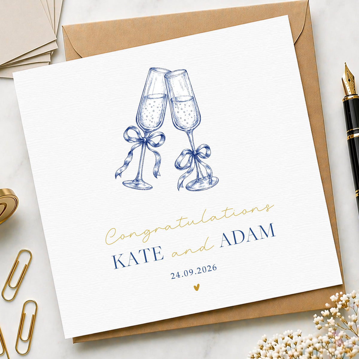Personalised Wedding card | Vintage | champagne glasses | Newly Married | Anniversary, Congratulations Engagement Card | luxury Wedding Gift