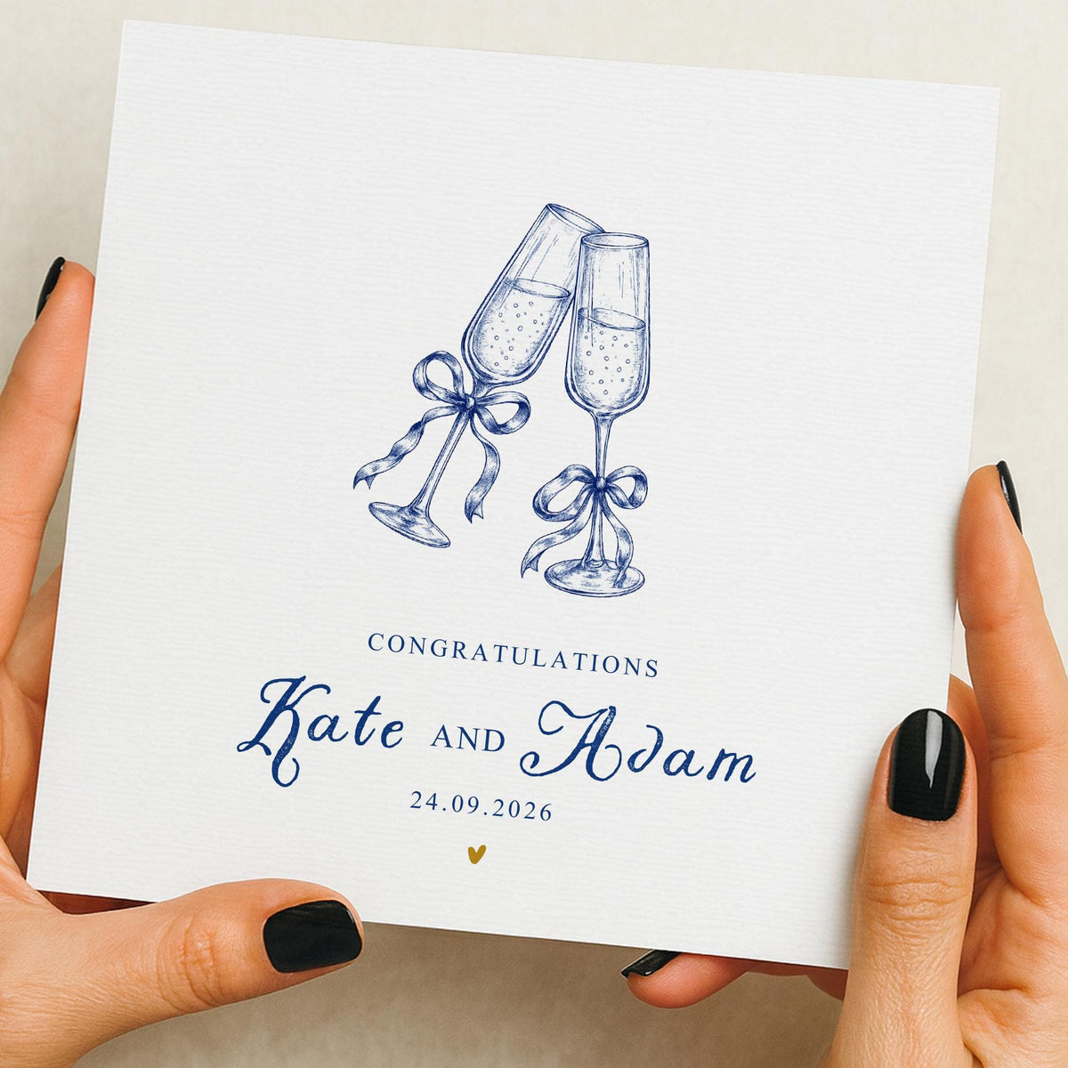 Personalised Wedding card | Vintage | champagne glasses | Newly Married | Anniversary, Congratulations Engagement Card | luxury Wedding Gift