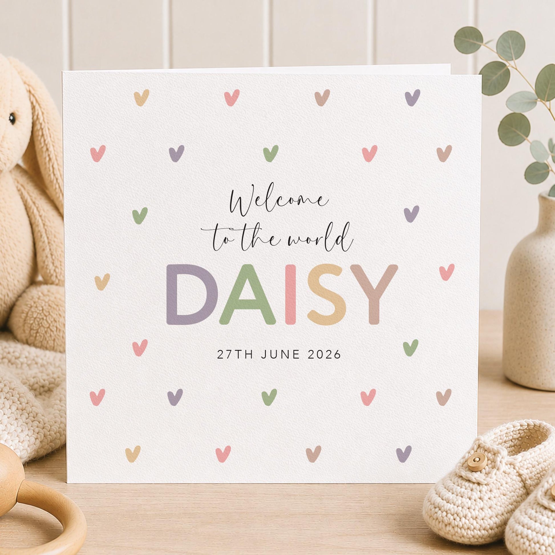 Personalised New Baby Girl Card, Welcome To The World Card, Newborn Baby Girl Card, Simple Elegant Design