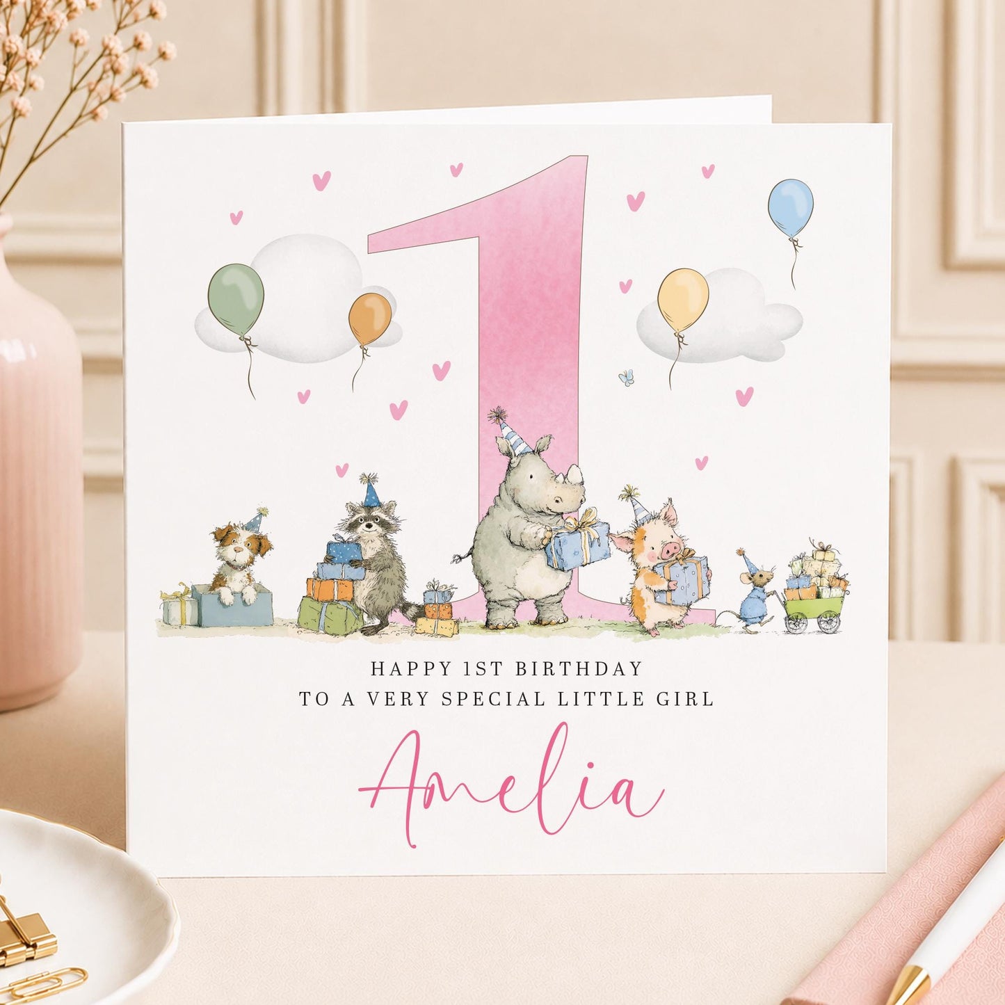 1st Birthday Card Girl, First Birthday Card For Girl, Personalised 1st Birthday Card, Girl 1st Birthday Card, Special 1st Birthday Gift