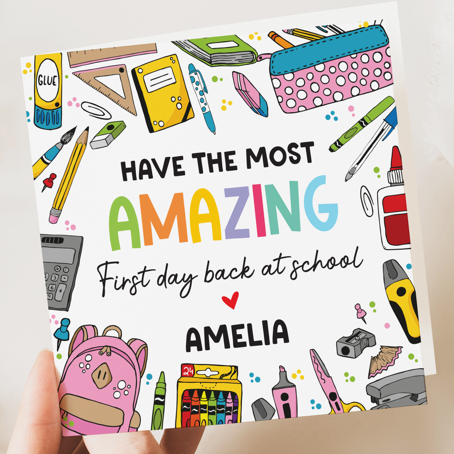 Colourful Back to School, First Day personalised card (Copy)